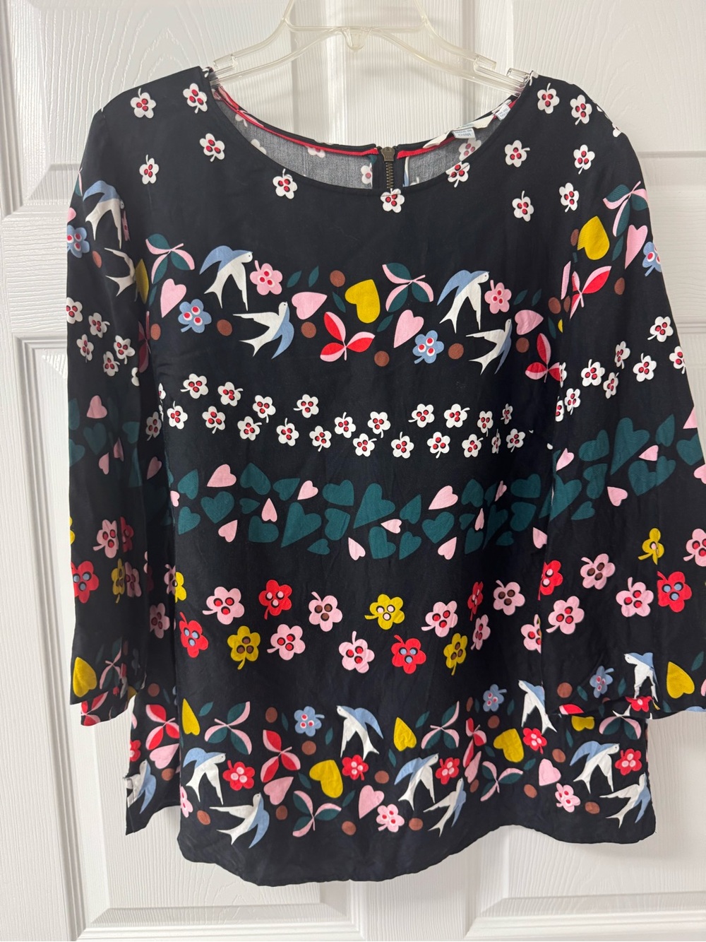 BODEN Black Floral & Heart Print Blouse